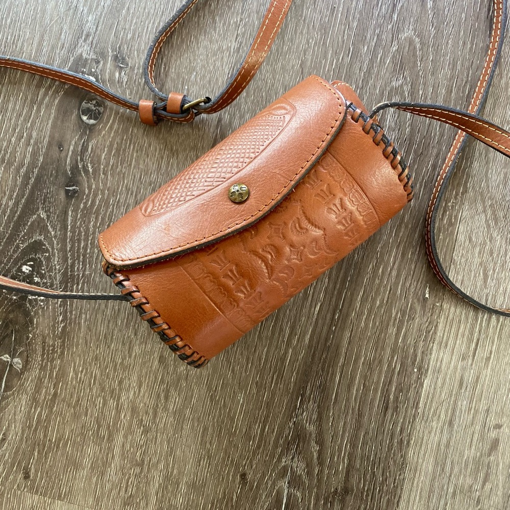 Patricia Nash tan genuine pattern leather mini crossbody purse handbag